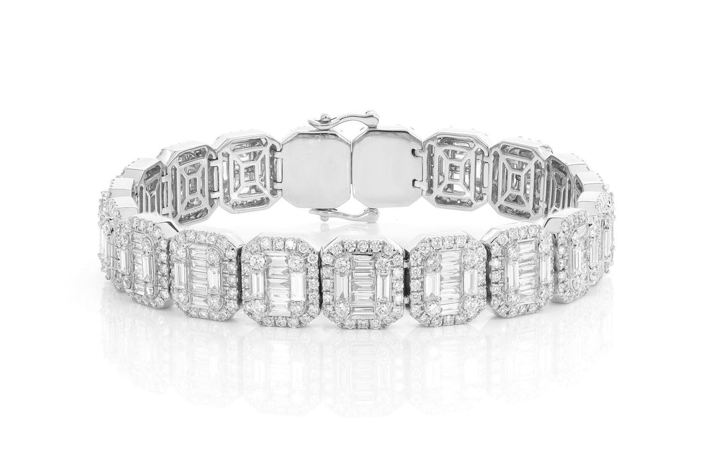 BAGUETTE RAISED RECTANGULAR LINK BRACELET 14K   19.00CTW