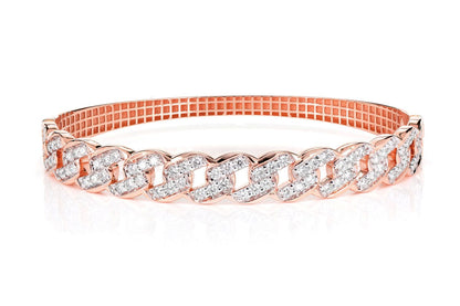 DIAMOND CURB LINK BANGLE BRACELET 14K SOLID GOLD 1.90CTW