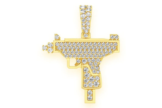 UZI HANDGUN DIAMOND PENDANT 14K SOLID GOLD 0.55CTW
