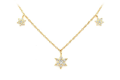 THREE STAR DIAMOND NECKLACE 14K SOLID GOLD 0.21CTW