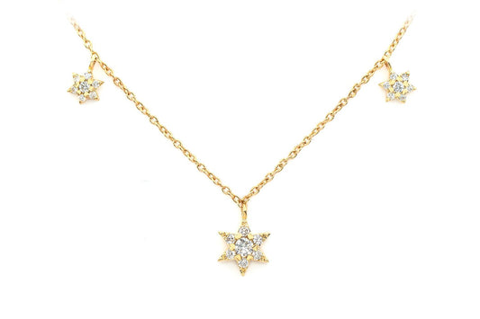 THREE STAR DIAMOND NECKLACE 14K SOLID GOLD 0.21CTW