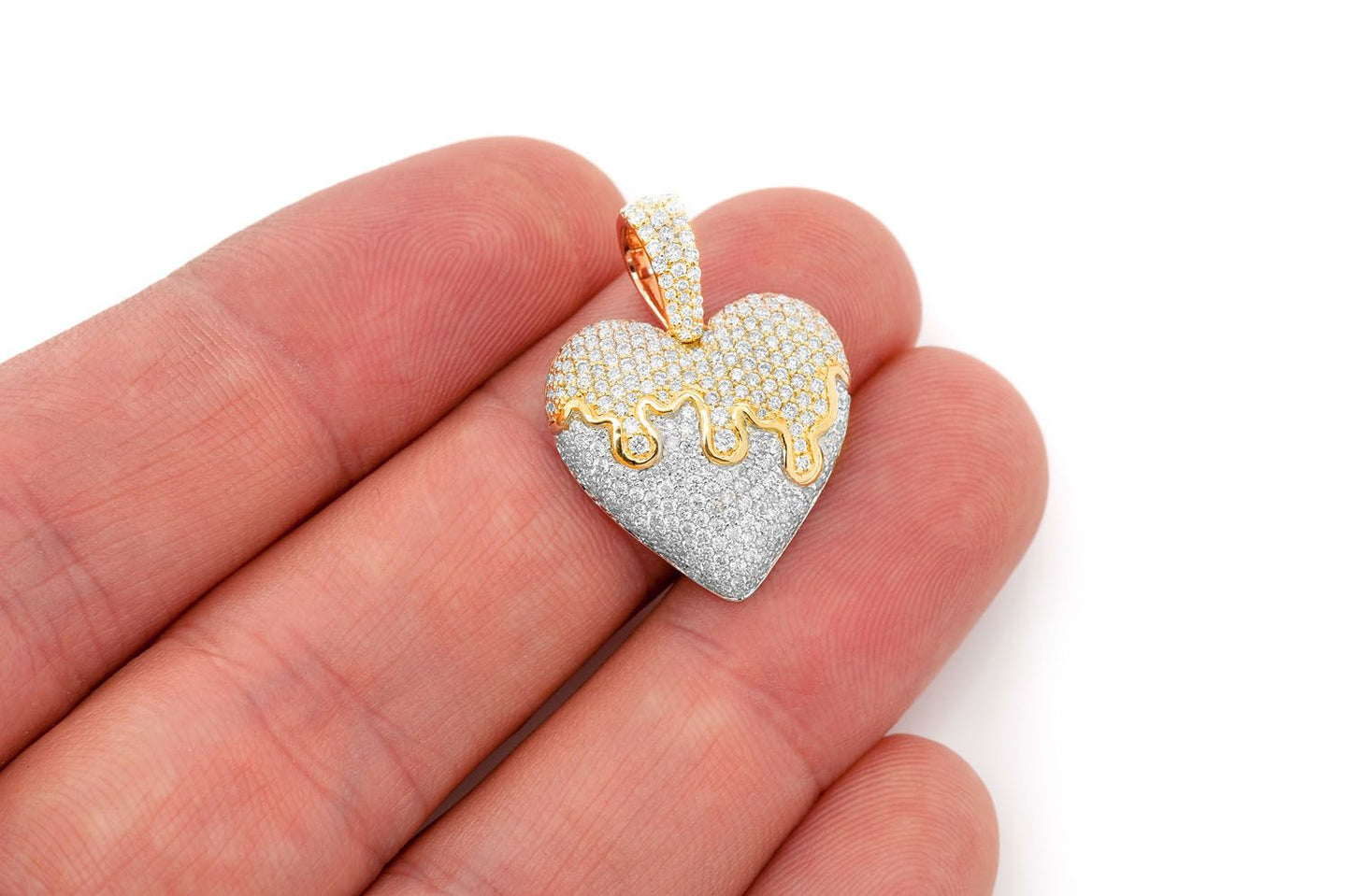 DRIPPING HEART DIAMOND PENDANT 14K SOLID GOLD 1.25CTW