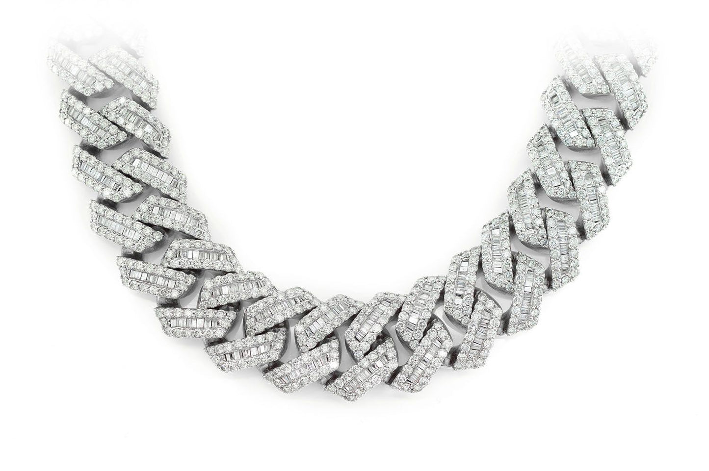 20MM RAISED BAGUETTE DIAMOND CUBAN LINK NECKLACE 14K SOLID GOLD 55.10CTW