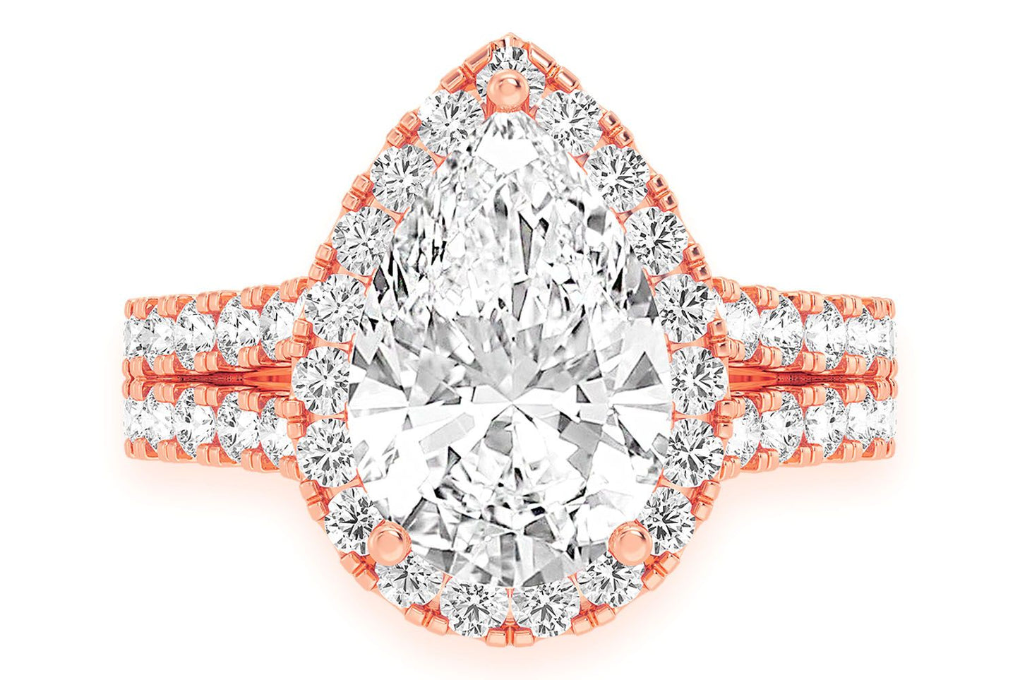 SPHINX - 3.00CT PEAR SOLITAIRE - TWO ROW SPLIT SCALLOP - DIAMOND ENGAGEMENT RING