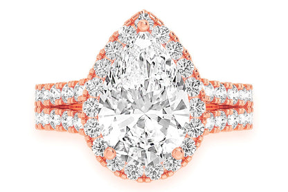 SPHINX - 3.00CT PEAR SOLITAIRE - TWO ROW SPLIT SCALLOP - DIAMOND ENGAGEMENT RING