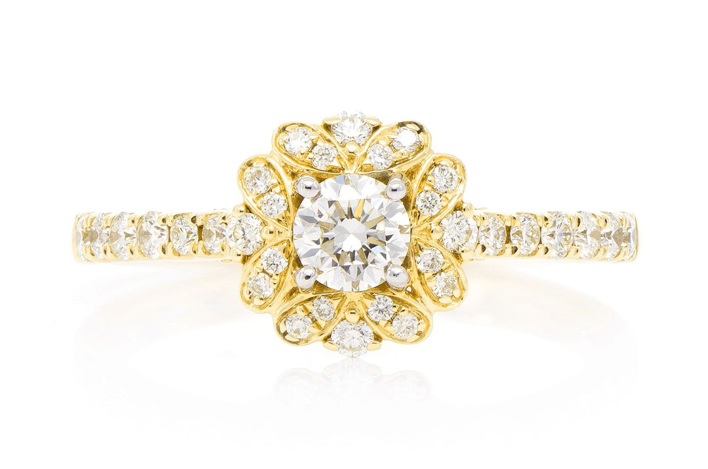ROUND FLORAL HALO DIAMOND RING 14K SOLID GOLD 0.75CTW