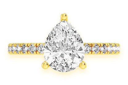 THINN - 2.00CT PEAR SOLITAIRE - ONE ROW UNDER HALO - DIAMOND ENGAGEMENT RING