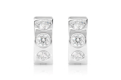 THREE STONE GYPSY SET DIAMOND HUGGIE HOOP EARRINGS 14K SOLID GOLD 0.95CTW