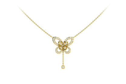 BUTTERFLY DIAMOND PENDANT ATTACHED NECKLACE 14K SOLID GOLD 0.40CTW