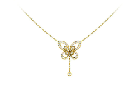 BUTTERFLY DIAMOND PENDANT ATTACHED NECKLACE 14K SOLID GOLD 0.40CTW
