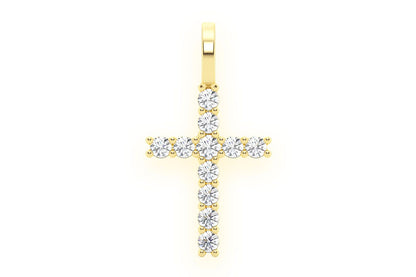 ONE ROW CROSS DIAMOND PENDANT 14K SOLID GOLD 0.50CTW