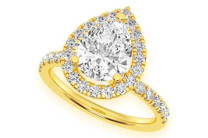 THAV - 2.00CT PEAR SOLITAIRE - SCALLOP HALO ONE ROW - DIAMOND ENGAGEMENT RING