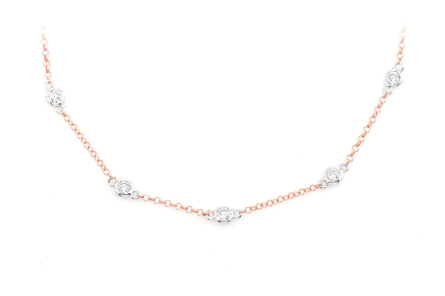 ETERNITY ROUND BEZEL SET DIAMOND NECKLACE 14K SOLID GOLD 1.00CTW