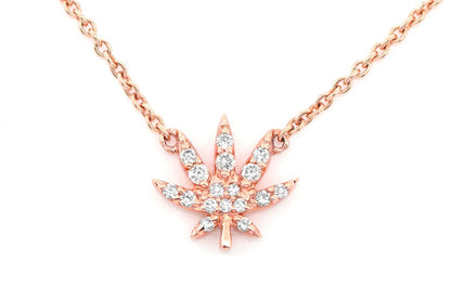 CANNABIS LEAF DIAMOND PENDANT 14K SOLD GOLD 0.10CTW