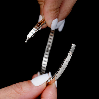 BAGUETTE BEZEL SET DIAMOND FLEX BANGLE BRACELET 14K SOLID GOLD 1.90CTW