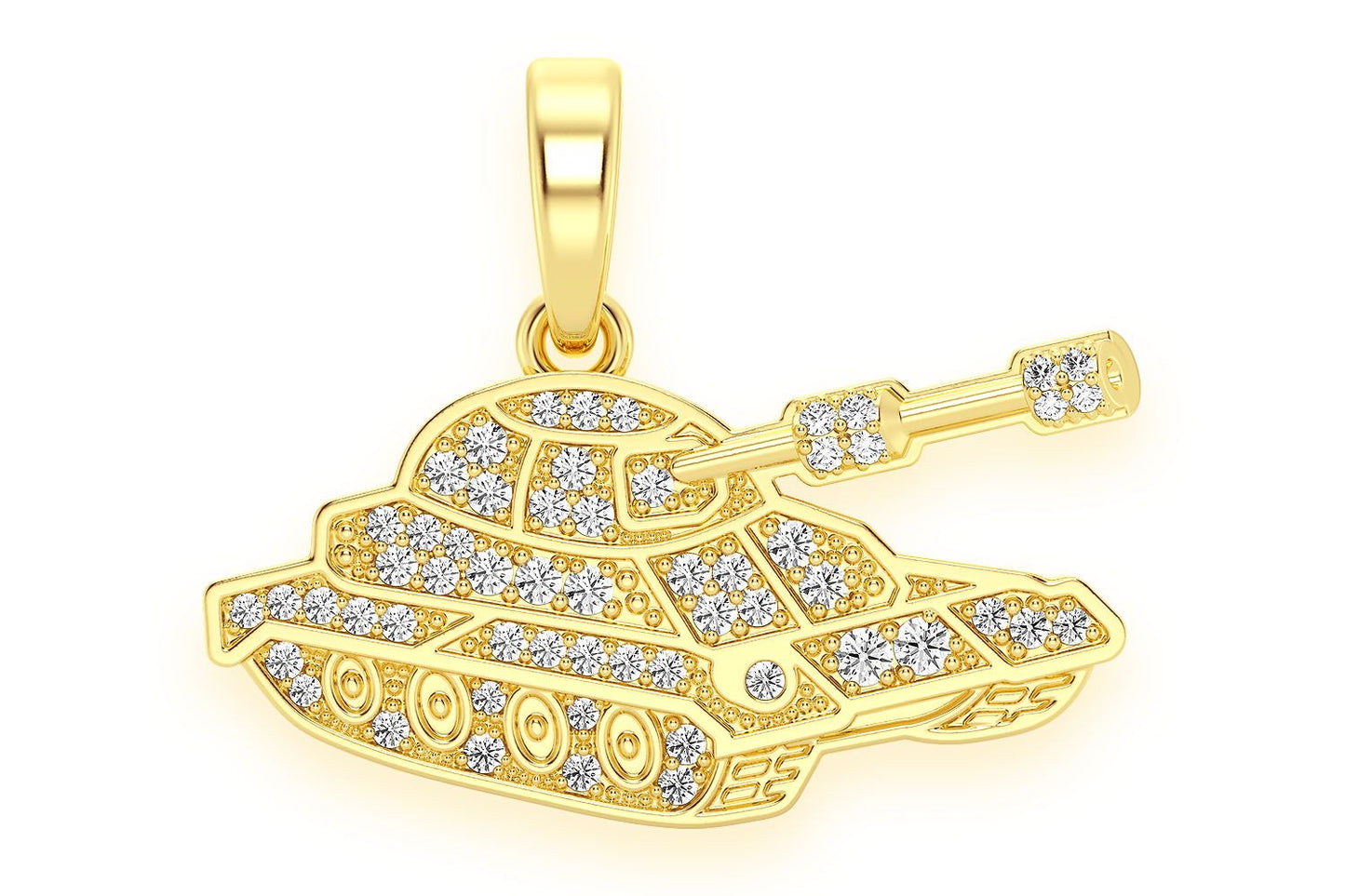 MILITARY TANK DIAMOND PENDANT 14K SOLID GOLD 0.25CTW
