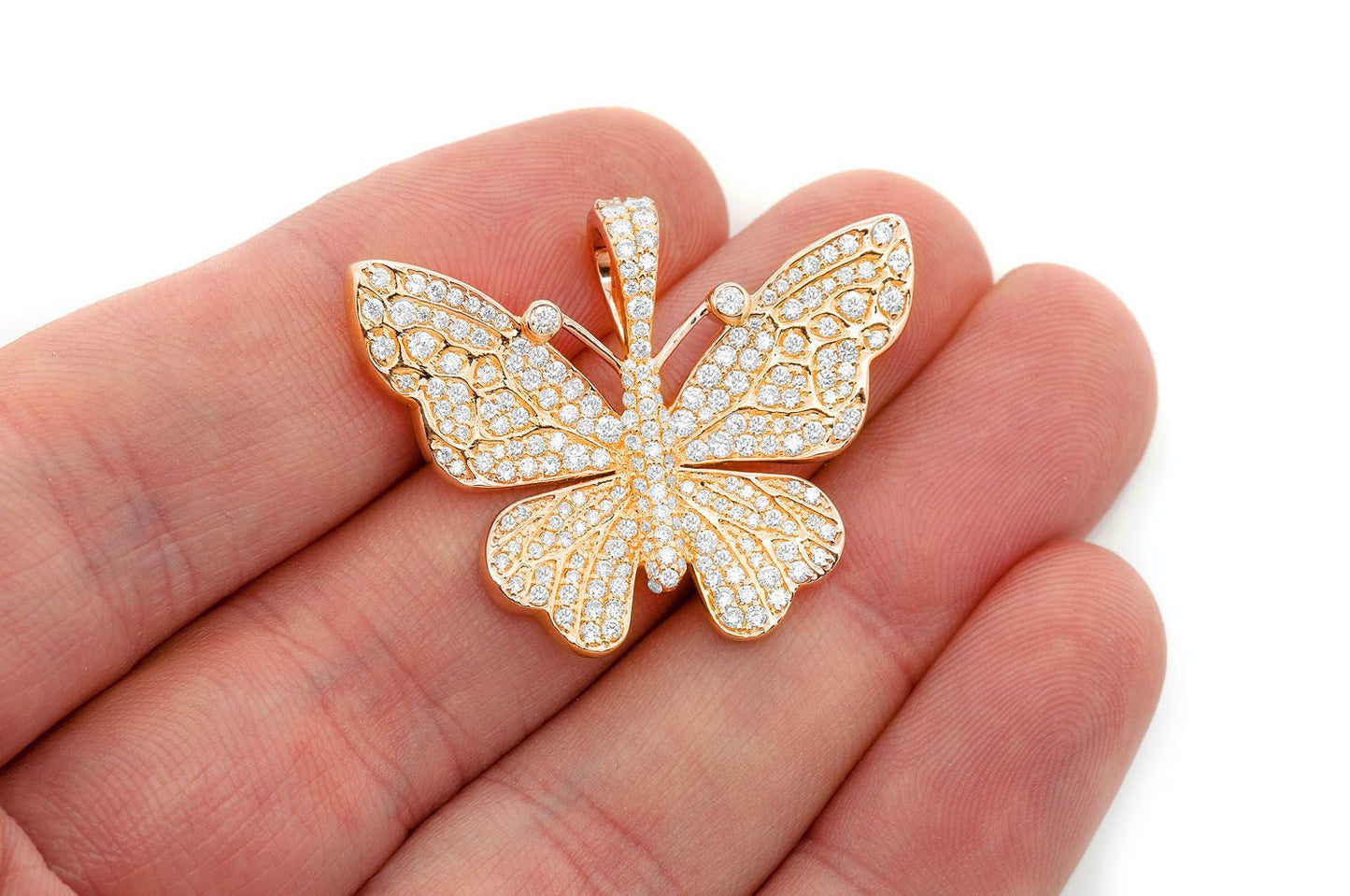BUTTERFLY DIAMOND PENDANT 14K SOLID GOLD 2.00CTW