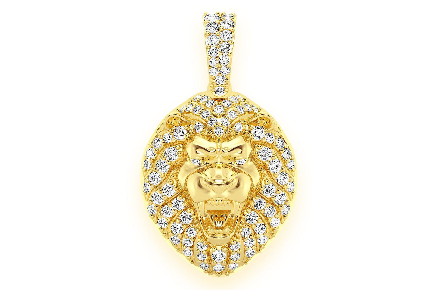 PANDANT CAP DE LEU CU DIAMANT, AUR MASIV DE 14K, 0,50 CT