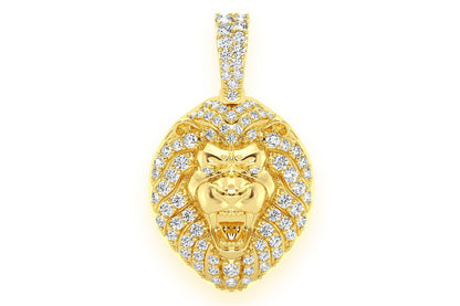 PANDANT CAP DE LEU CU DIAMANT, AUR MASIV DE 14K, 0,50 CT