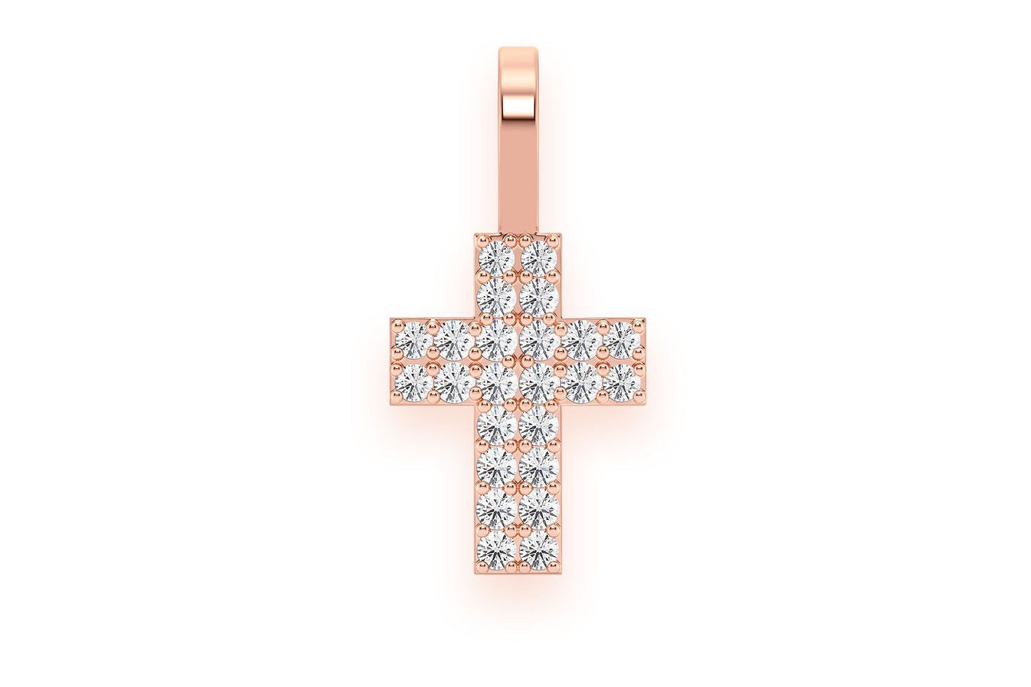 TWO ROW CROSS DIAMOND PENDANT 14K SOLID GOLD 0.25CTW