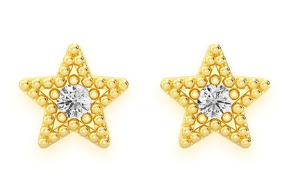 STAR DIAMOND EARRINGS 14K SOLID GOLD 0.05CTW