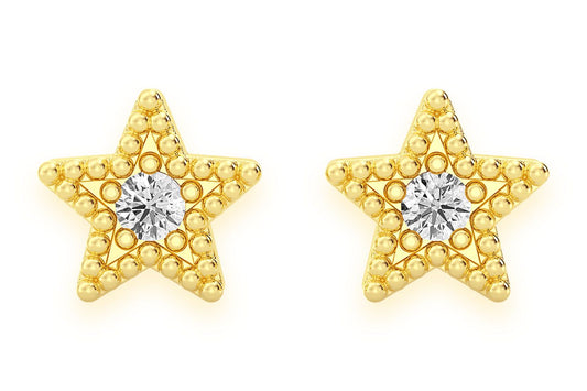 STAR DIAMOND EARRINGS 14K SOLID GOLD 0.05CTW