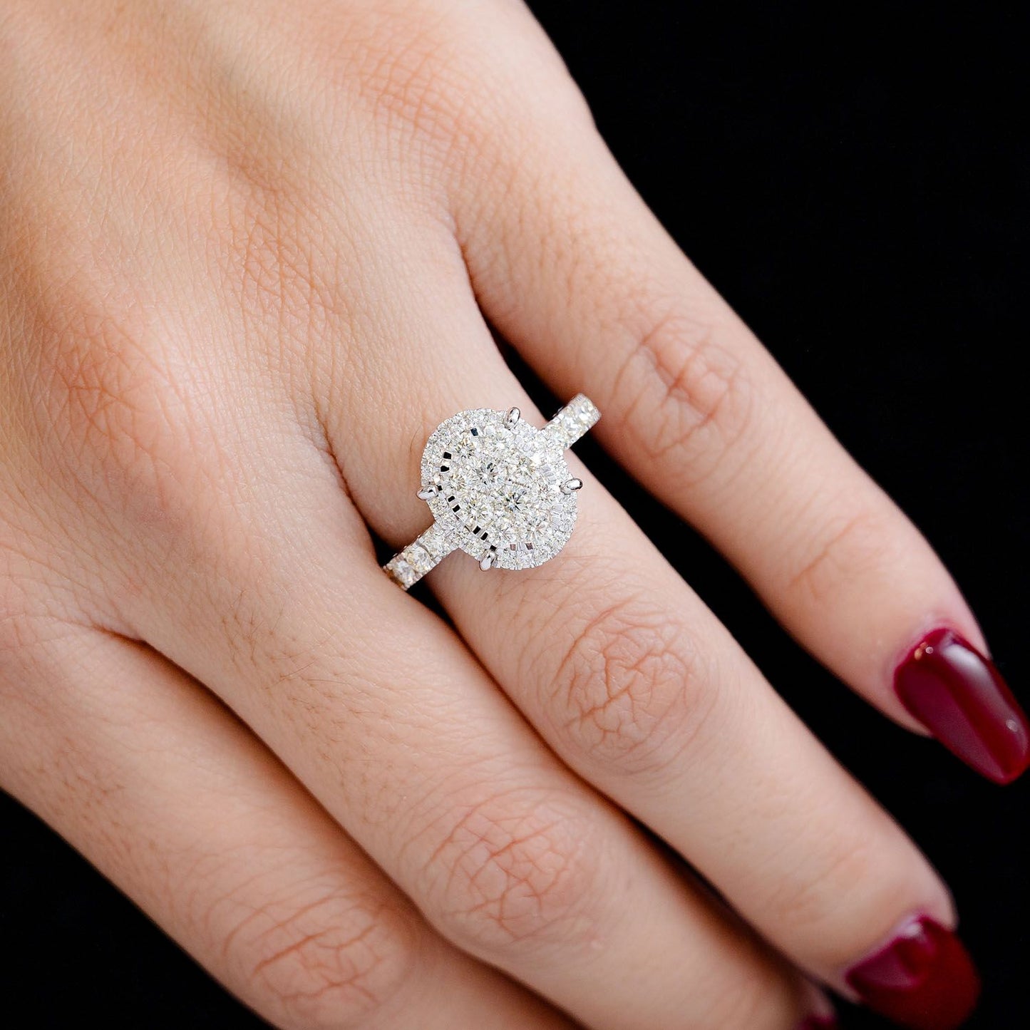 OVAL CLUSTER DIAMOND ENGAGEMENT RING 14K SOLID GOLD - 1.50CTW