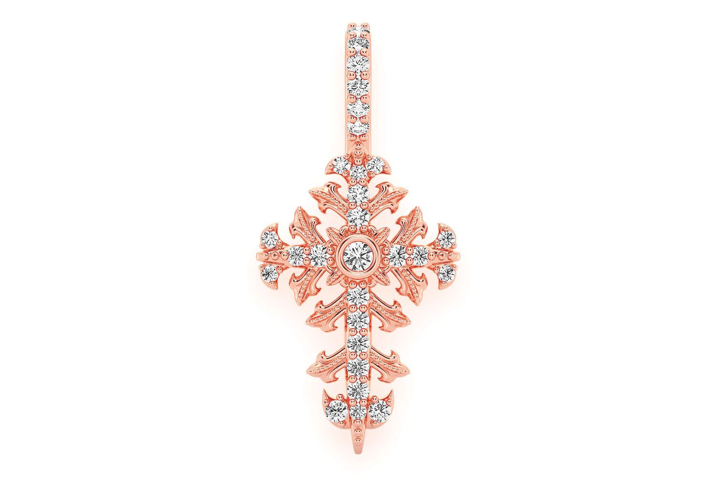 PANDANT CU CRUCE FILIGRANĂ ȘI DIAMANT, AUR MASIV DE 14K, 0.50CT