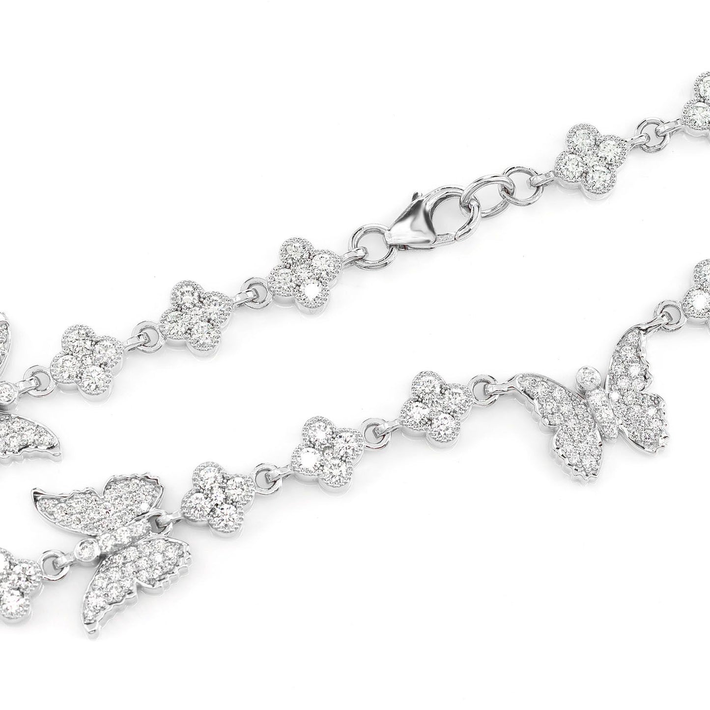 BUTTERFLY CLOVER DIAMOND STATION CHAIN 14K SOLID GOLD 7.20CTW
