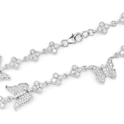 BUTTERFLY CLOVER DIAMOND STATION CHAIN 14K SOLID GOLD 7.20CTW