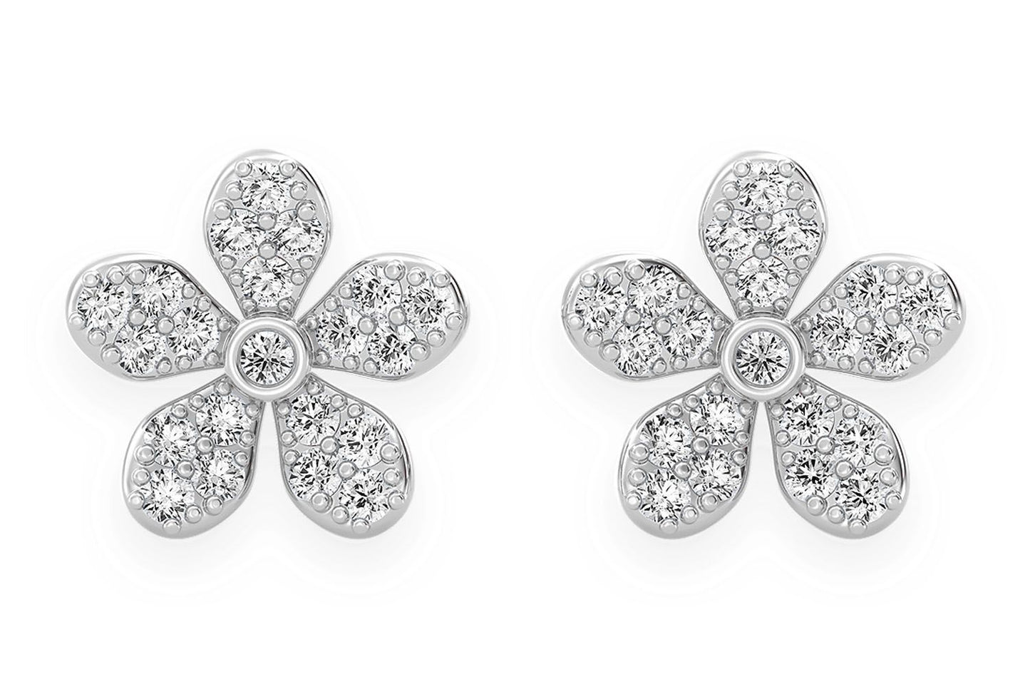 FLOWER STUD DIAMOND EARRINGS 14K SOLID GOLD 0.35CTW