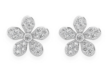FLOWER STUD DIAMOND EARRINGS 14K SOLID GOLD 0.35CTW