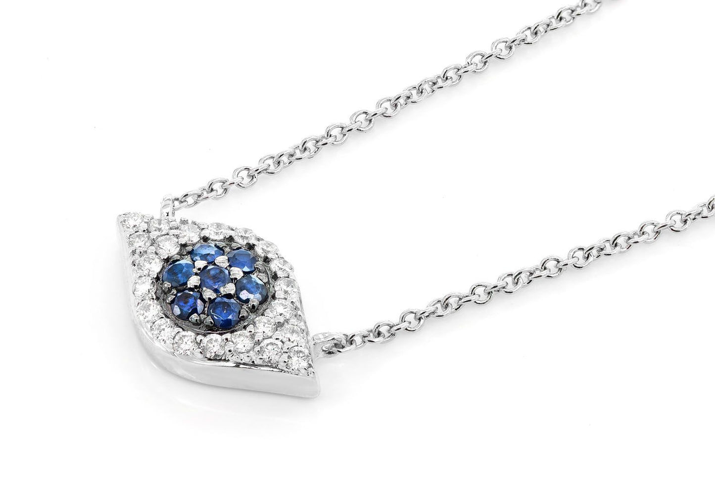 EVIL EYE SAPPHIRE & DIAMOND NECKLACE 14K SOLID GOLD 0.20CTW