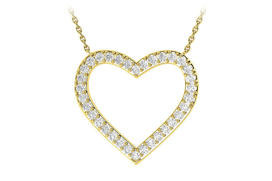 OPEN HEART DIAMOND PENDANT NECKLACE ATTACHED 14K SOLID GOLD 0.30CTW