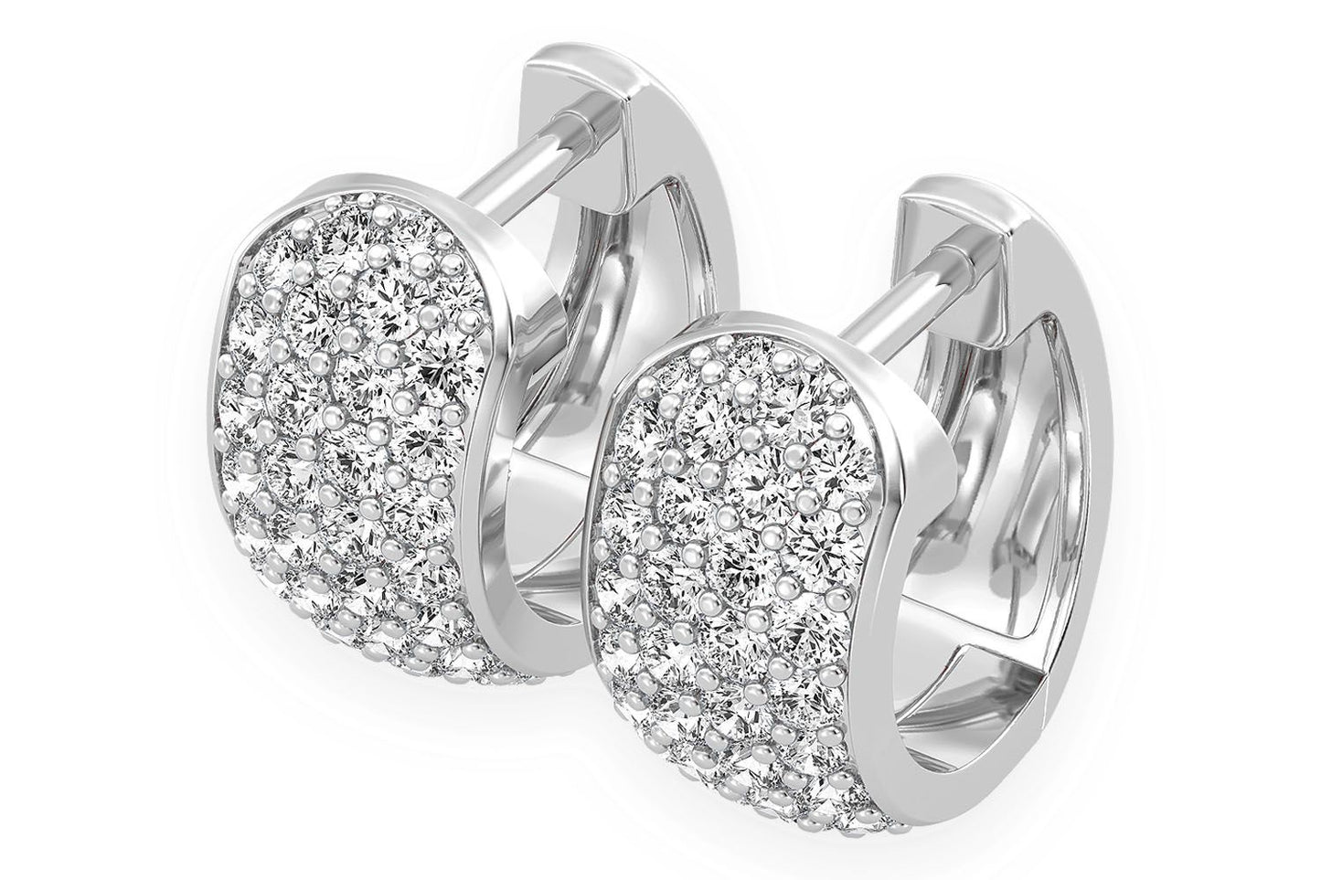 WIDE HOOP DIAMOND EARRINGS 14K SOLID GOLD 1.20CTW