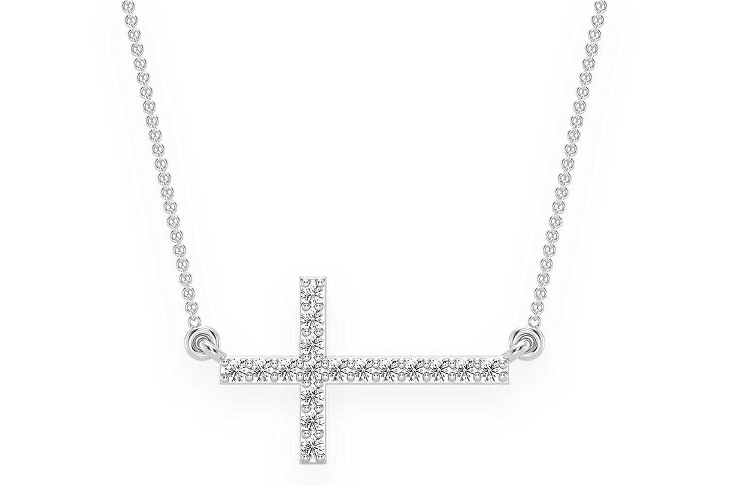 SIDEWAYS CROSS DIAMOND NECKLACE CONNECTED 14K SOLID GOLD 0.10CTW