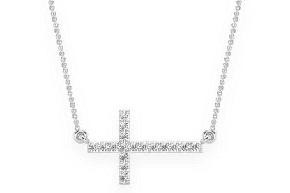 SIDEWAYS CROSS DIAMOND NECKLACE CONNECTED 14K SOLID GOLD 0.10CTW