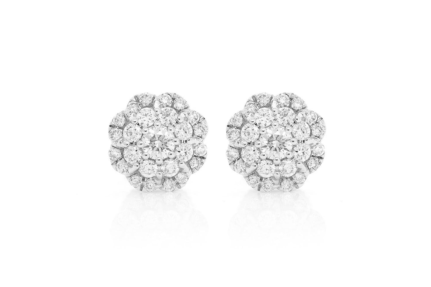 FLORAL DOUBLE HALO DIAMOND EARRINGS 14K SOLID GOLD 0.50CTW