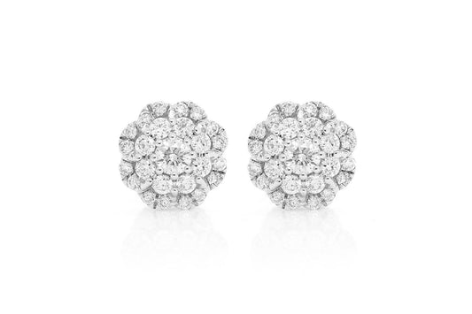 CERCEI CU DIAMANTE CU HALO DUBLU FLORAL, AUR MASIV DE 14K, 0.50CT