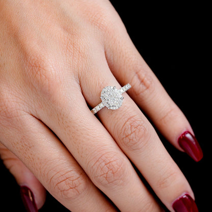 OVAL CLUSTER HALO DIAMOND ENGAGEMENT RING 14K SOLID GOLD - 0.75CTW