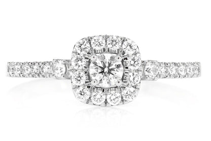 SINGLE BAND DIAMOND HALO ENGAGEMENT RING - 14K SOLID GOLD - 1.00CTW