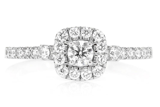 INEL DE LOGODNĂ CU UN SINGUR DIAMANT ȘI HALO - AUR MASIV DE 14K - 1.00CTW