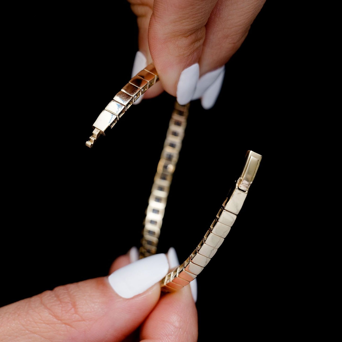 BAGUETTE BEZEL SET DIAMOND FLEX BANGLE BRACELET 14K SOLID GOLD 1.90CTW