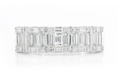 BAGUETTE AND ROUND DIAMOND BAND 14K SOLID GOLD 1.50CTW