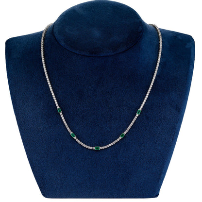 DIAMOND TENNIS NECKLACE WITH EMERALD GEMSTONES 14K SOLID GOLD 5.90CTW