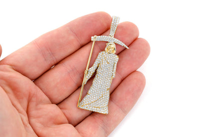 GRIM REAPER DIAMOND PENDANT 14K SOLID GOLD 4.50CTW