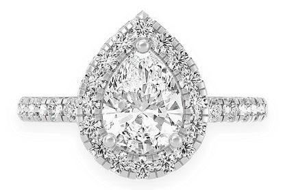 THAV - 1.00CT PEAR SOLITAIRE - SCALLOP HALO ONE ROW - DIAMOND ENGAGEMENT RING