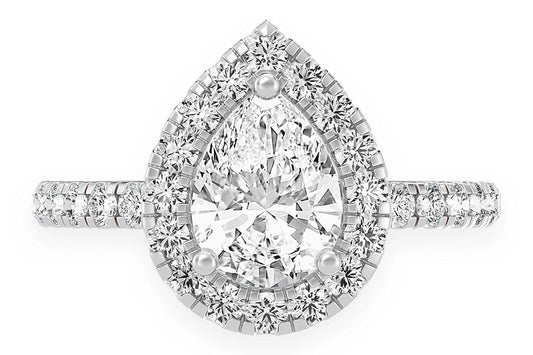 THAV - 1.00CT PEAR SOLITAIRE - SCALLOP HALO ONE ROW - DIAMOND ENGAGEMENT RING
