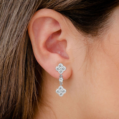 CERCEI CU DIAMANTE CLOVER MILGRAIN, AUR MASIV DE 14K, 0.75CT