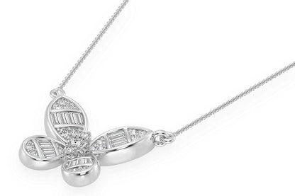 BUTTERFLY BAGUETTE DIAMOND NECKLACE CONNECTED 14K SOLID GOLD 0.33CTW